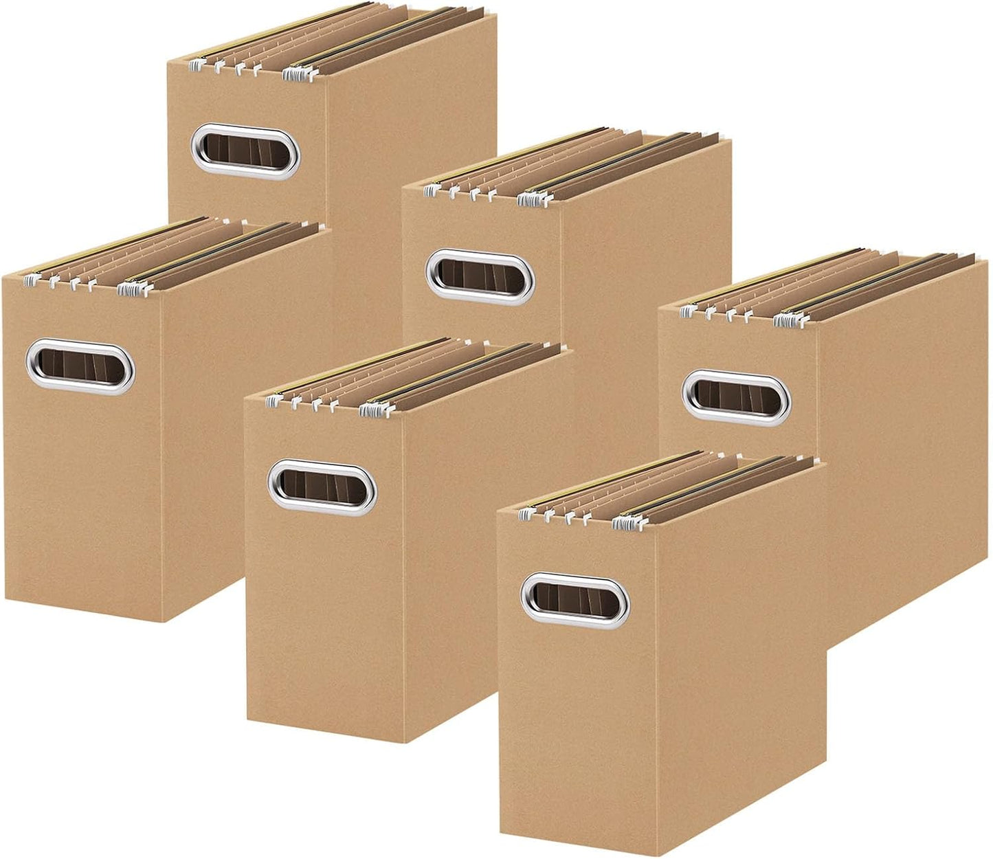 Oterri File Organizer, 6 Packs Small Storage Box, Cardboard File Folder Organizer, Collapsible File Box for Hanging File Folders Letter Size, Portable Filing Organizer with Handle (Brown)