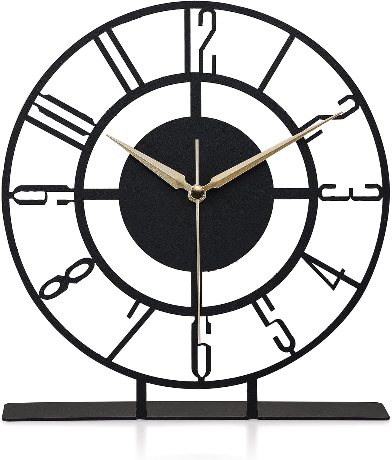 Metal Table Clock | 8.9 x 9.5 inch Size Round Silent Running Metal Black Clocks | Living Room and Bedside Suitable Table Decorations for Home and Office