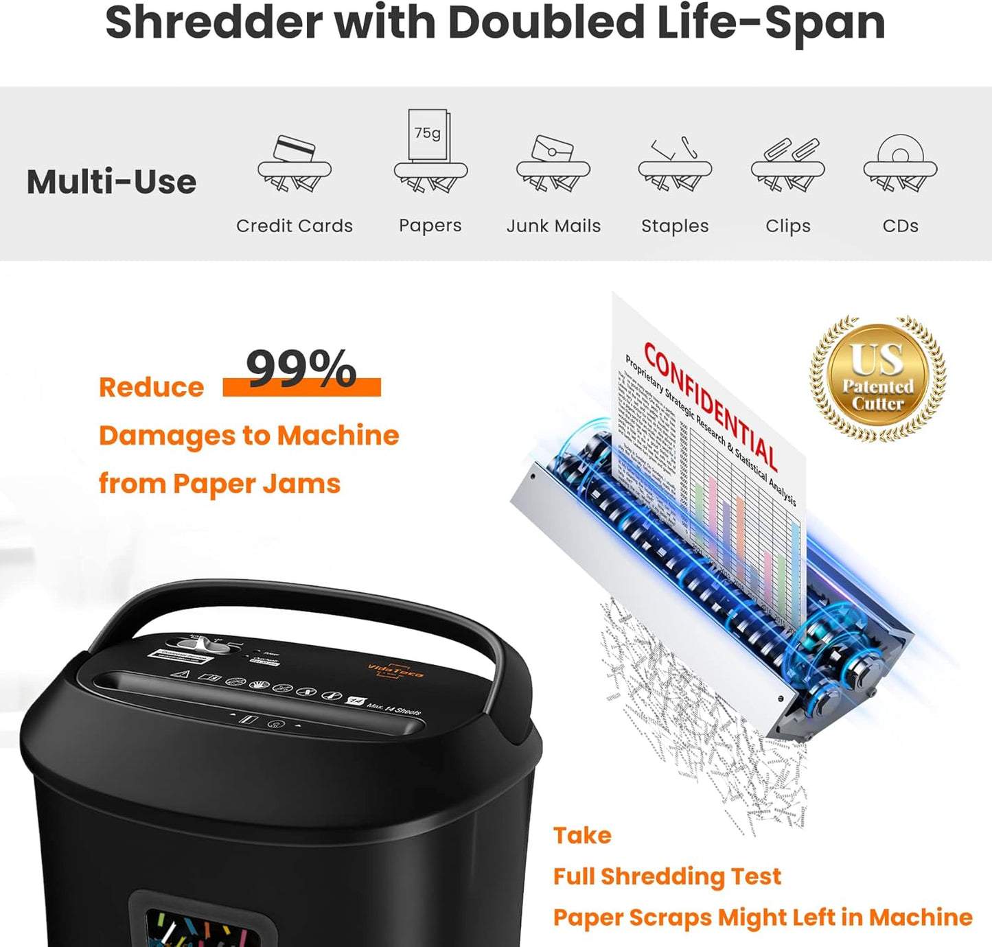Paper Shredder 14-Sheet Cross-Cut Shredder with US Patented Cutter,Also Shreds Card/CD,Heavy Duty Paper Shredding Machine for Home Office,Fast with Jam Proof System,6.6-Gallon Basket (ETL)