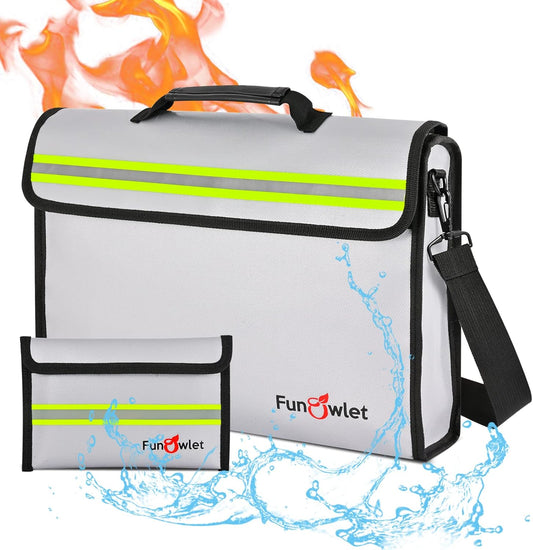 Fireproof Waterproof Money Document Bag - Large Fireproof Safe Box with Wallet Protector, Fire & Water Resistant Storage Organizer Pouch for A4 Documents Holder,File,Jewelry,Passport,Laptop (Gray)