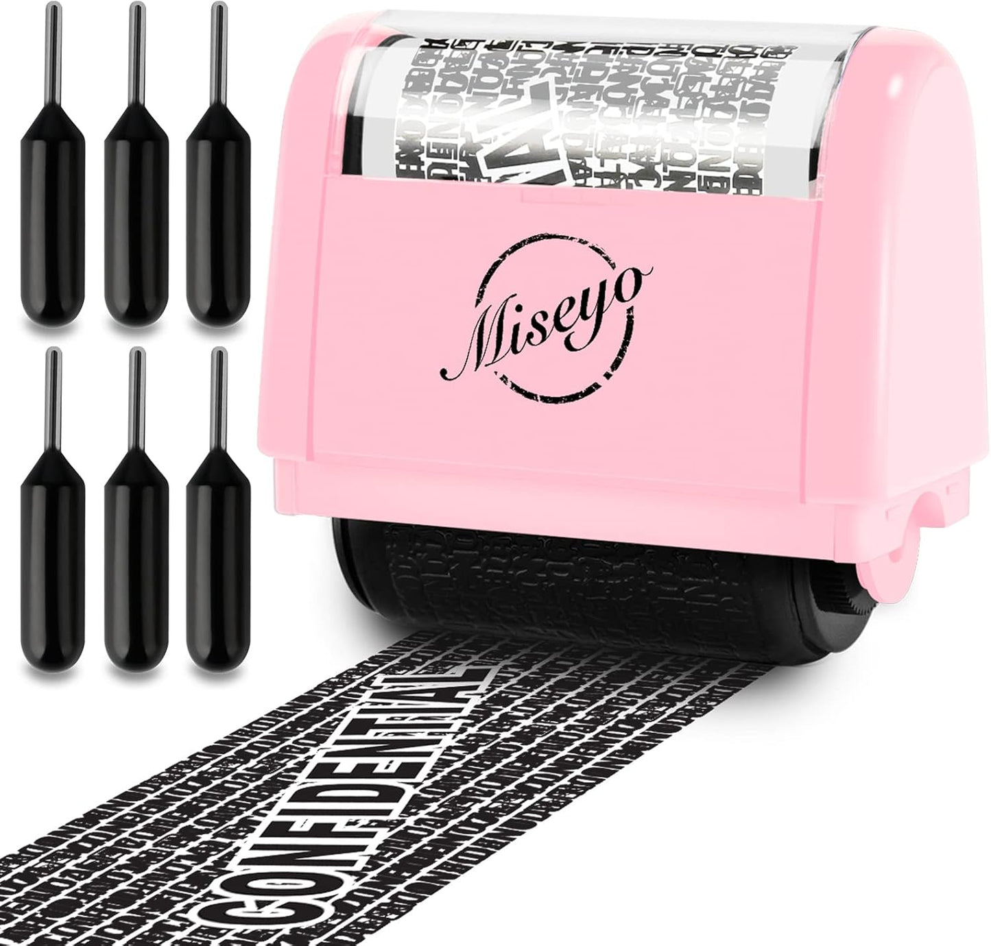 Miseyo Identity Theft Protection Roller Stamp Set - Pink (6 Refill Ink Incleded)