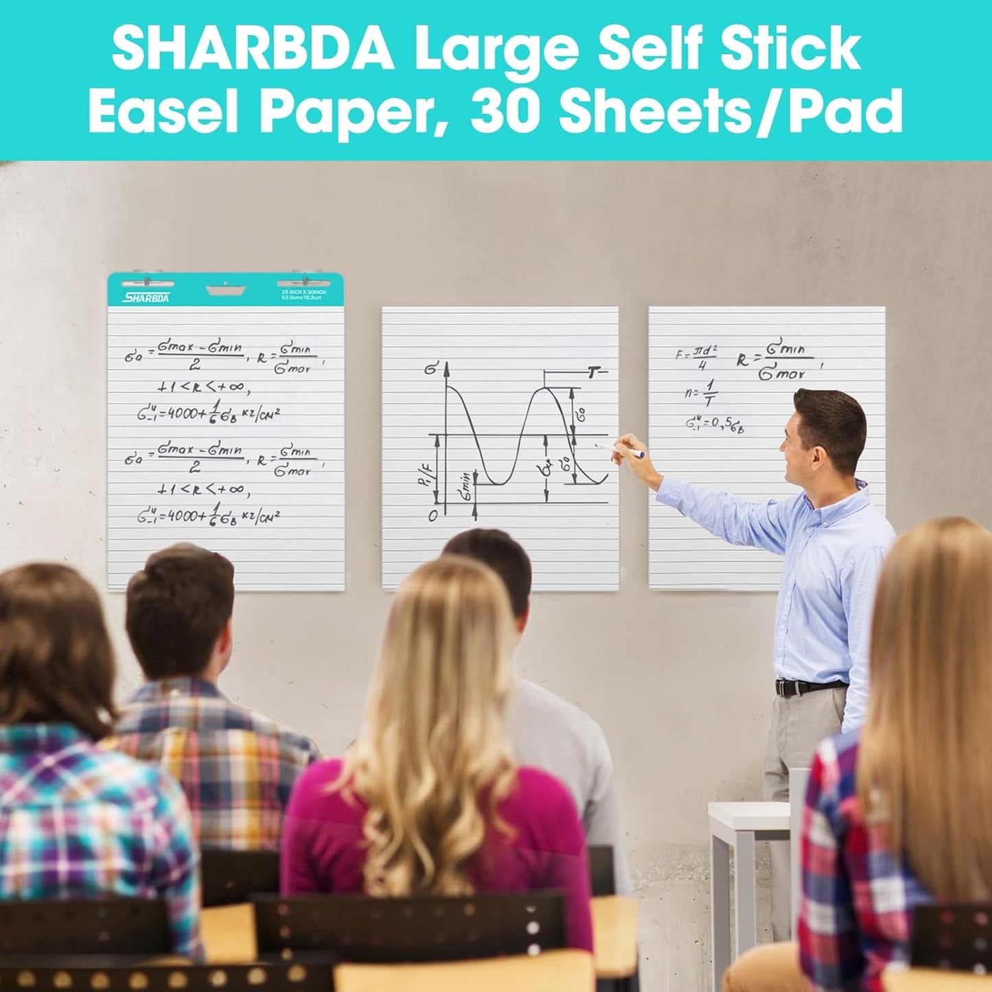 Sticky Easel Pad, 25 in x 30 in,Flip Chart Paper,Sticky Chart Paper for Teachers, Large Self-Stick Easel Paper,Super Sticky & Bleed-Resistant,30 Sheets/Pad,4 Pads