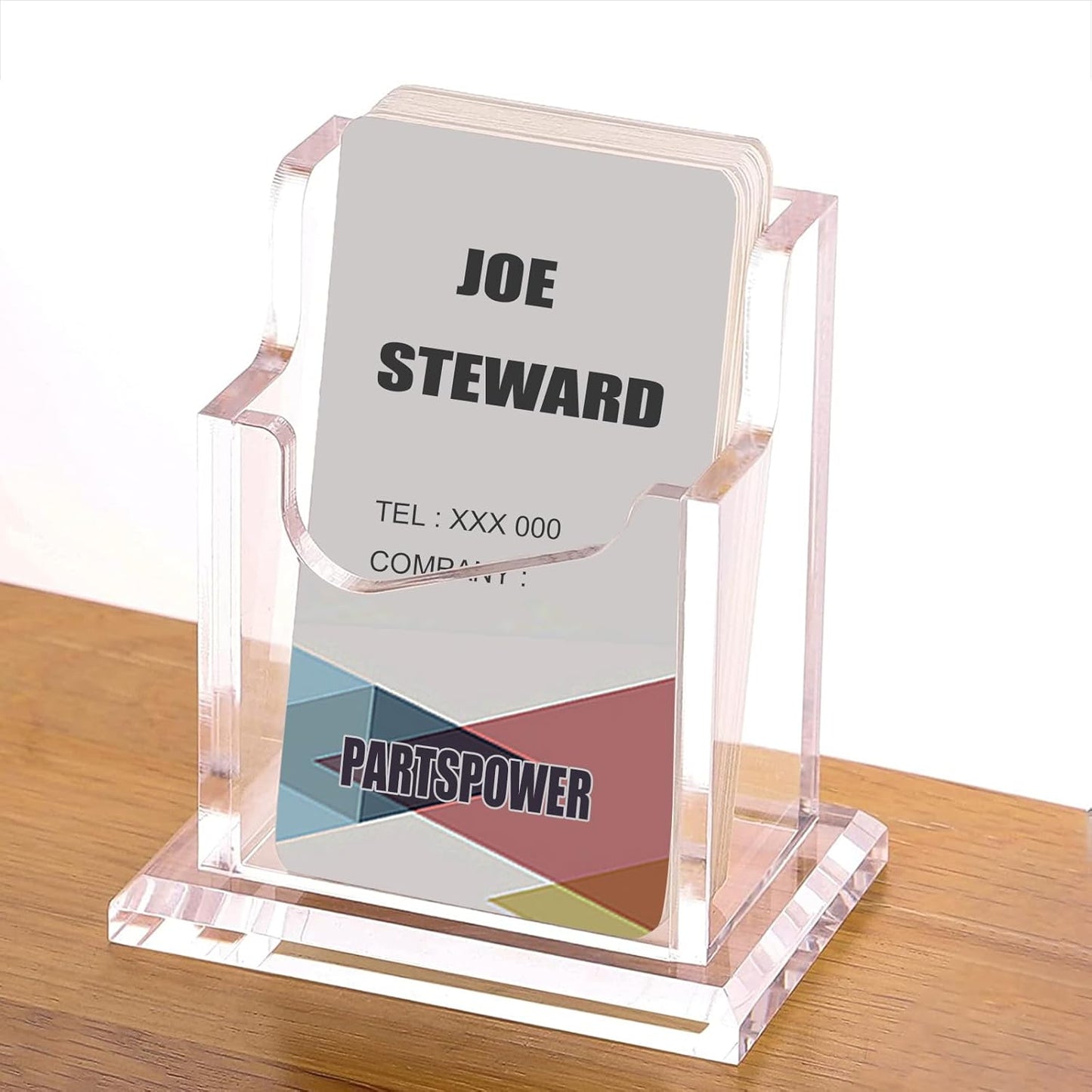 PARTSPOWER 4 Packs Acrylic Business Card Holders for Desk, Vertical Clear Business Name Card Display Stand, Desk Accessory Business Name Card Organizer (Vertical, 1-Slot)