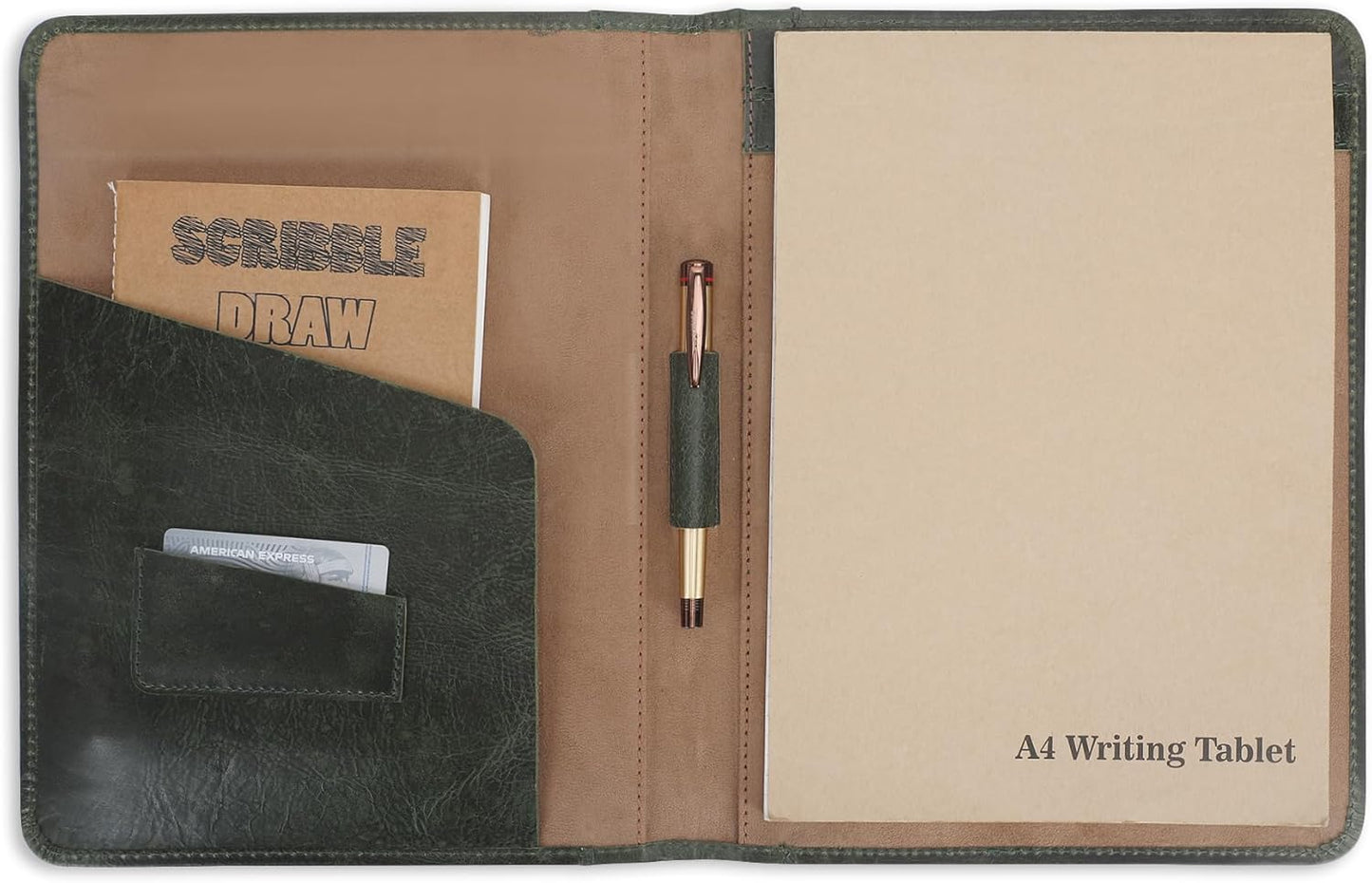 Heavy Duty Buffalo Leather Legal Pad Portfolio Handmade Executive Notebook Binder, Professional Padfolio Organizer Gift for Men and Women Genuine Leather Resume Document Holder (Green)