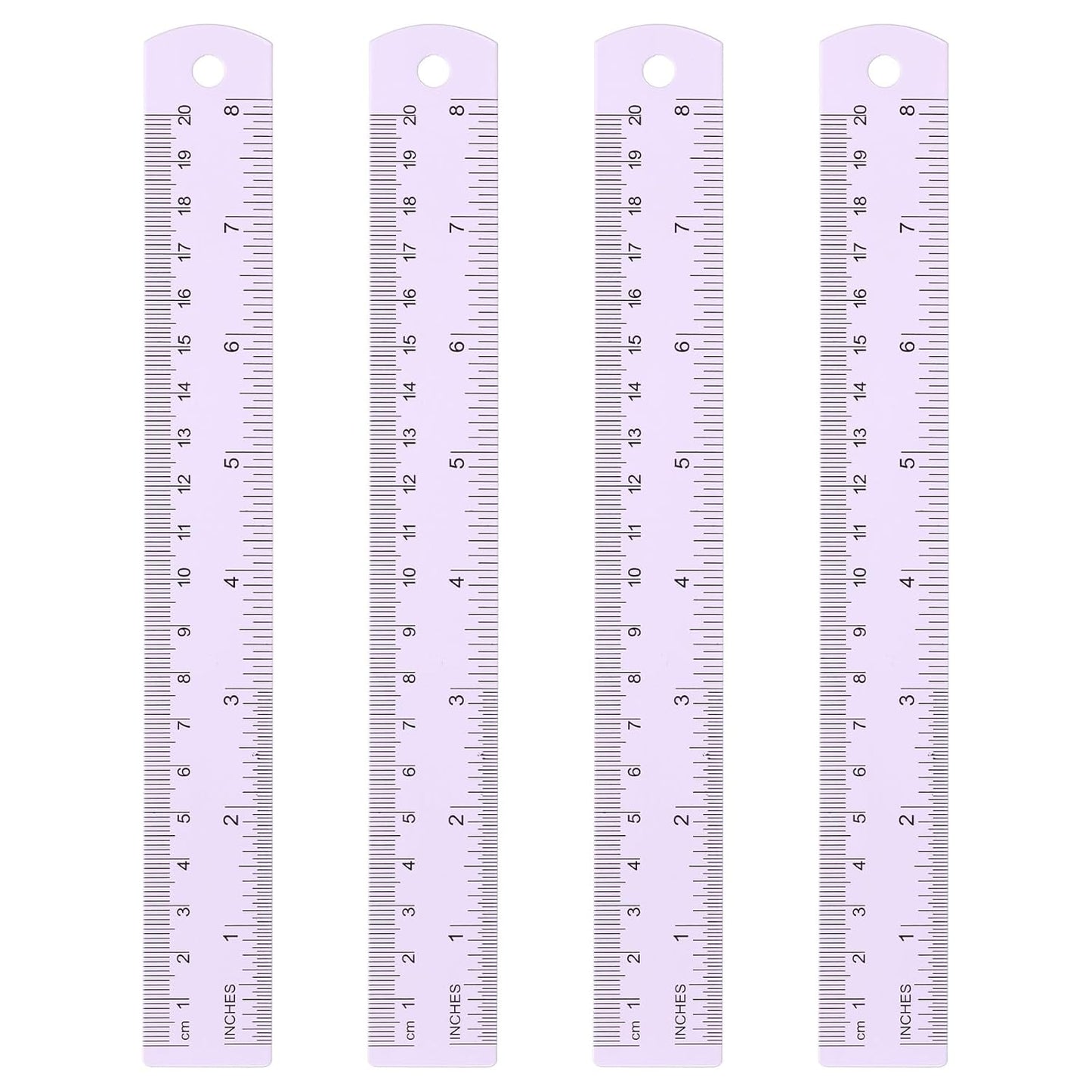 HARFINGTON 4pcs Metal Straight Ruler 20cm Metric SAE Aluminum Alloy Measuring Rulers Scale Tool with Hole for Measure Study Reading Classroom Office, Purple