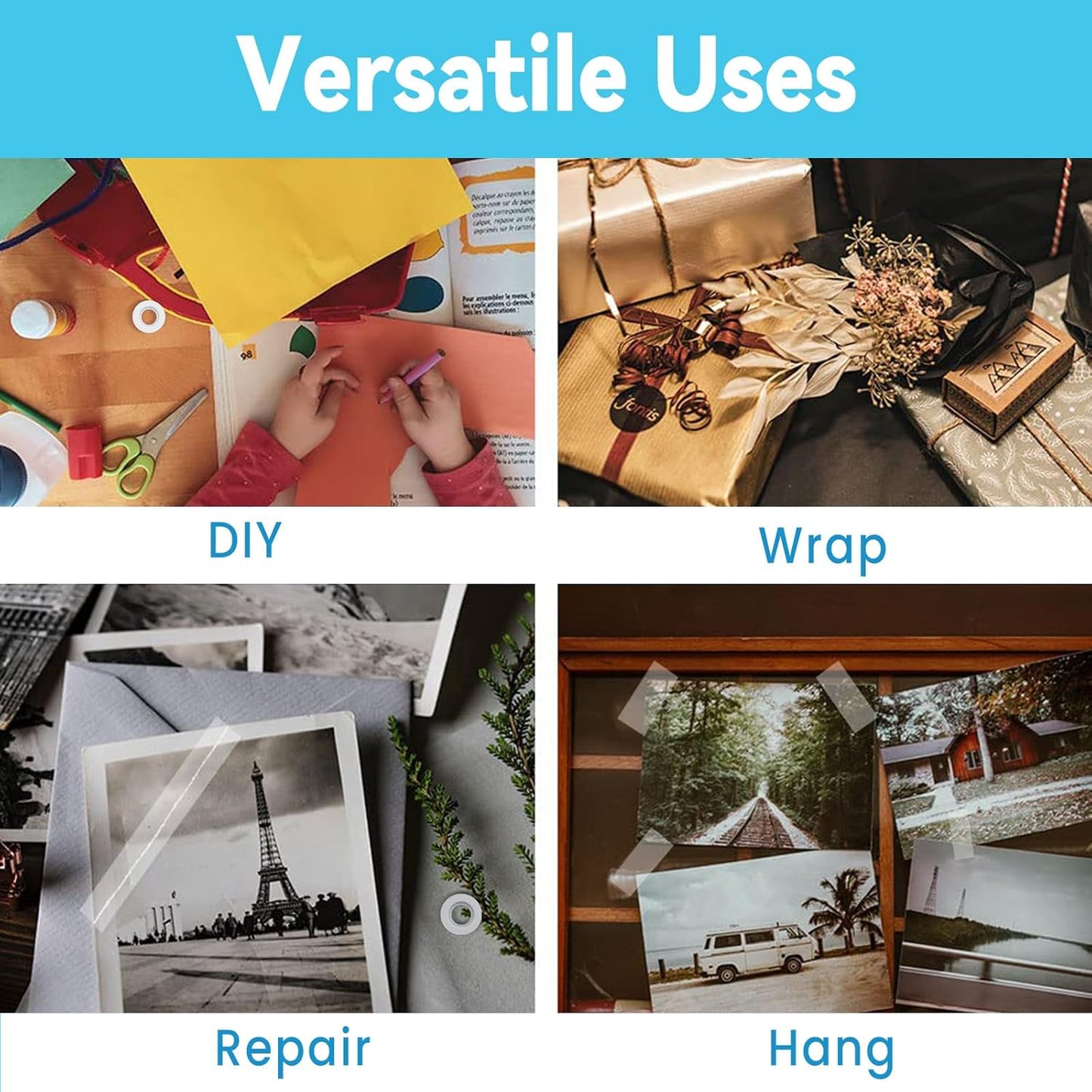 Invisible Tape Refill - Tear by Hand, 3/4'' X 1000'', 16 Rolls Gift Wrap Tape for Repairing, Back to School Supplies, Writable