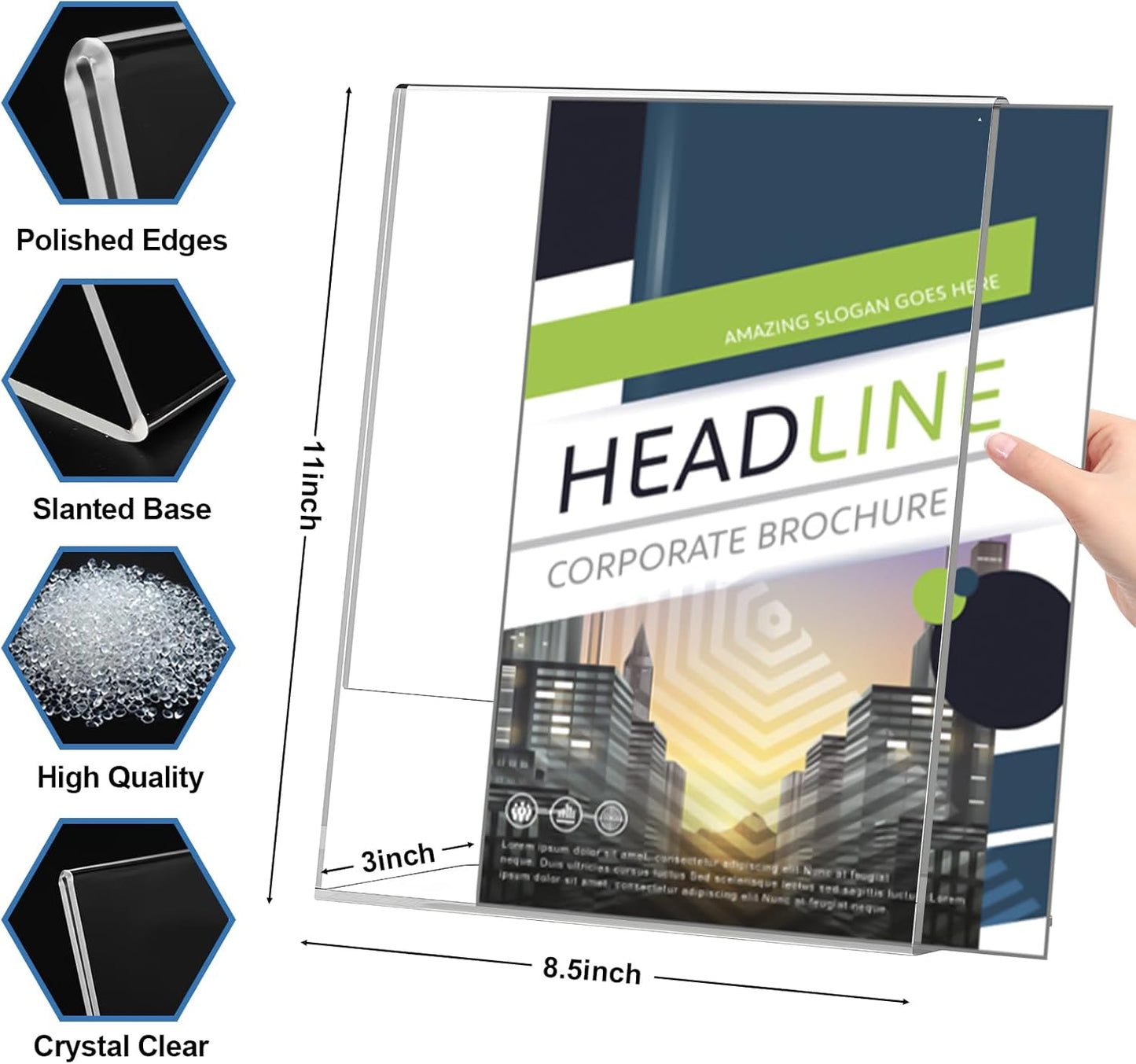 Acrylic Sign Holder 8.5x11 Inches, 10 Pack Clear Plastic Table Flyer Display Stand, L-Shape Vertical Menu Paper Holder Stand, Clear Picture Photo Flyer Display Stand for Restaurants, Store Fair,Office