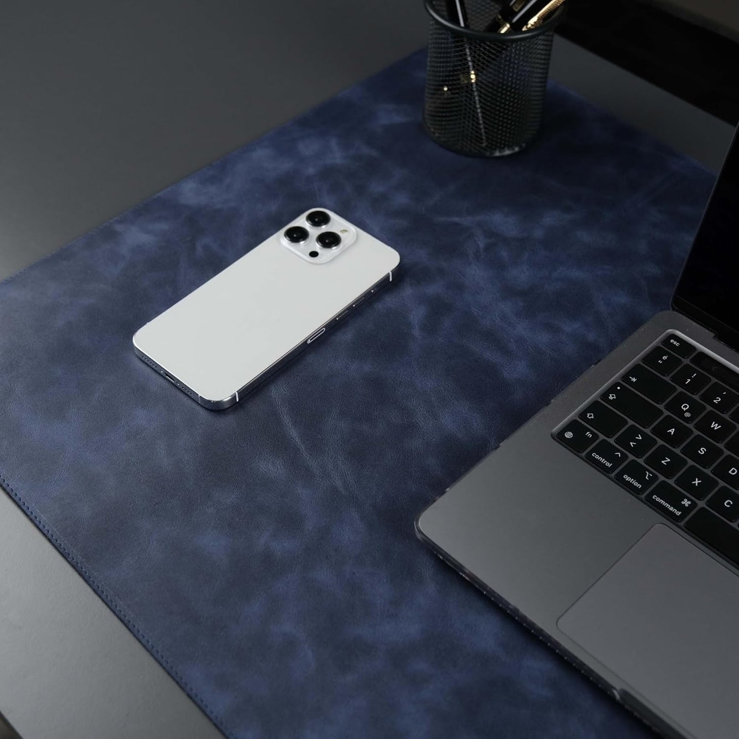 Jersey Genuine Calfskin Leather Desk Pad, Office Desk Mat with Non-Slip Bottom, Smooth Surface for Mouse & Keyboard, Desk Protector (36x19 inches) (Navy)