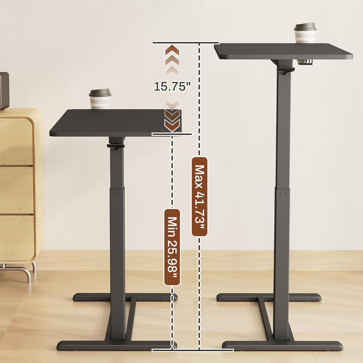 FLEXISPOT Mobile Standing Desk with Wheels Pneumatic Laptop Desk Rolling Computer Cart Movable Height Adjustable Small Sit Stand Workstation Home Use (31.5" W x 17.7" D, Black)