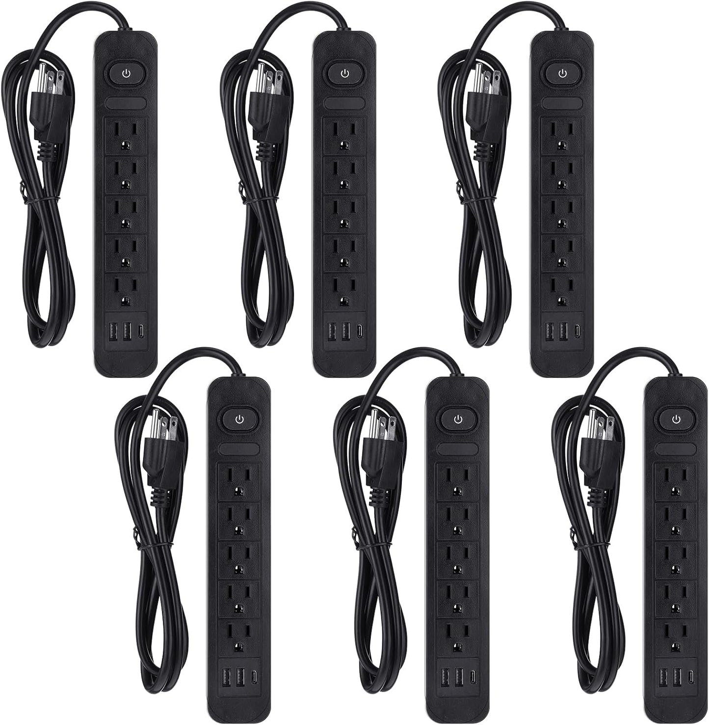 Kanayu 6 Pieces Power Strip Surge Protector with 5 Ac Outlets and 3 USB Ports, Heavy Duty Extension Cords Plug for Home Office Dorm(8.2 ft,Black)