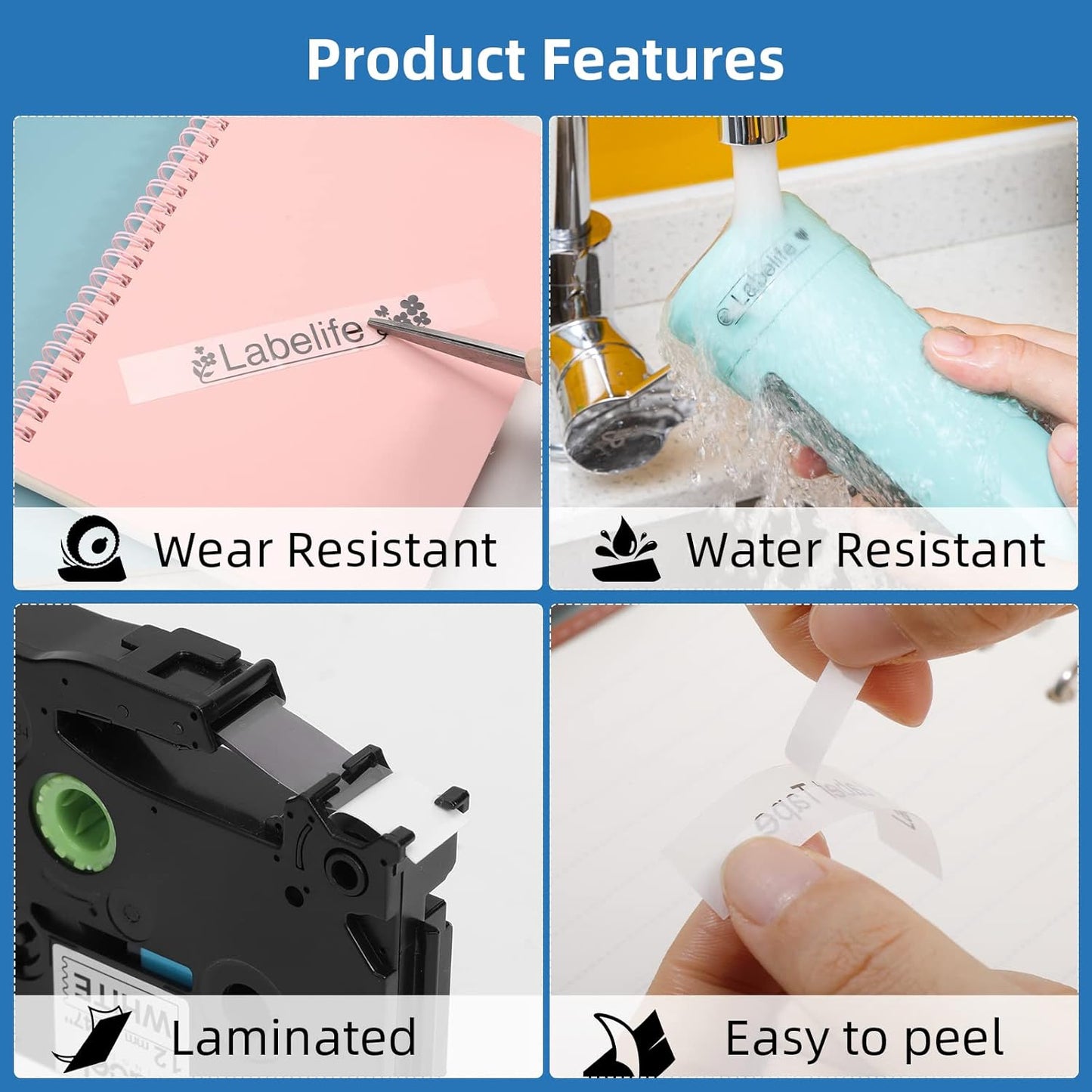 Labelife 9mm Label Maker Tape Clear TZe-121 Compatible with Brother TZe TZ Tape 9mm 0.35 Laminated Clear Ptouch TZe121 TZ-121 for Brother P Touch PTD210 PTD220 PTD400 PTD600 PTH110,4-Pack, 3/8''