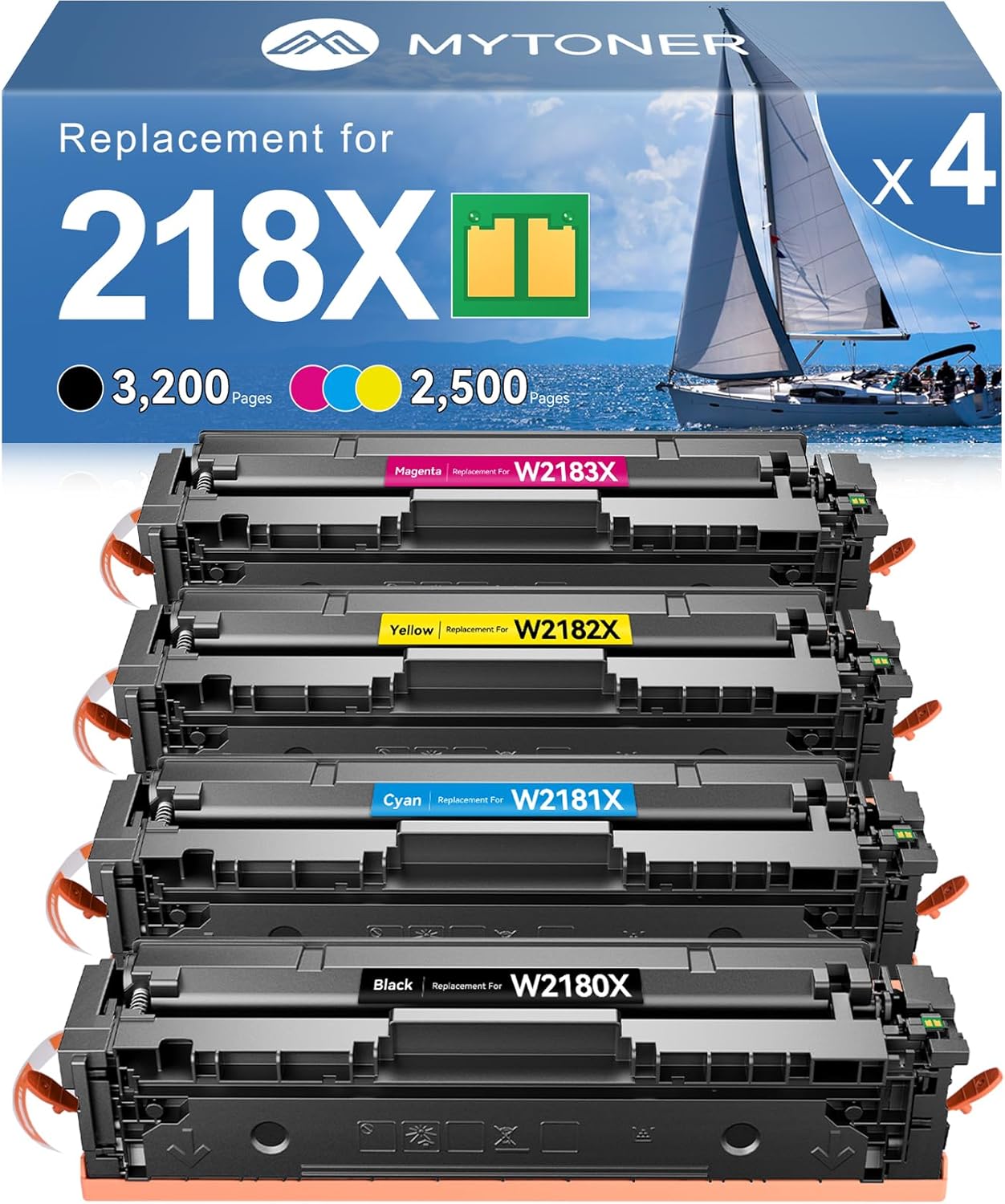 MYTONER 218X Toner Cartridges 4 Pack 3301fdw (with Chip) Replacement for HP 218X W2180X 218A W2180A for Color Laserjet MFP 3301fdw 3301cdw Pro 3201dw 3301sdw Printer Ink Black Cyan Magenta Yellow