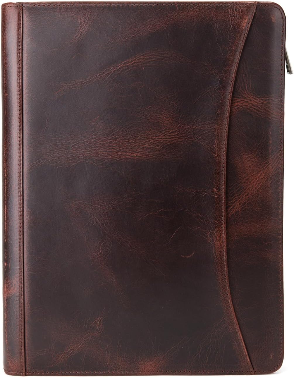 3 Ring Binder Genuine Leather Portfolio, Front Pocket, 8.5 x 11 Legal Pad Padfolio for Men and Women, Zippered Notepad Laptop Organizer, Business Executive Work Folio, Dark Brown, Oil Tanned