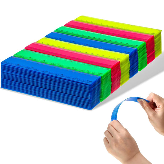 Zonon 200 Pcs Rulers Bulk Plastic Flexible Straight Rulers with Inches and Centimeters for First Day of School Gift for Students Back to School Office Supplies(Opaque Bright Color,6 Inch)
