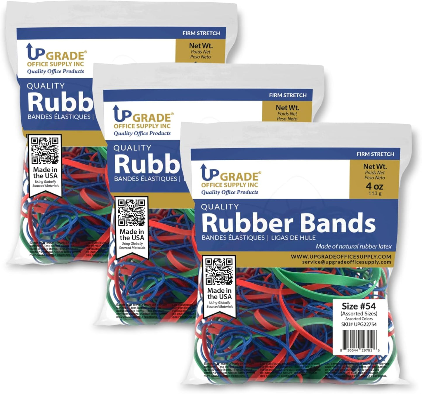 Upgrade Office Supply UPG22754PK3 Rubber Bands, Assorted Size and Colors, 1/4 lb 3-Pack, USA