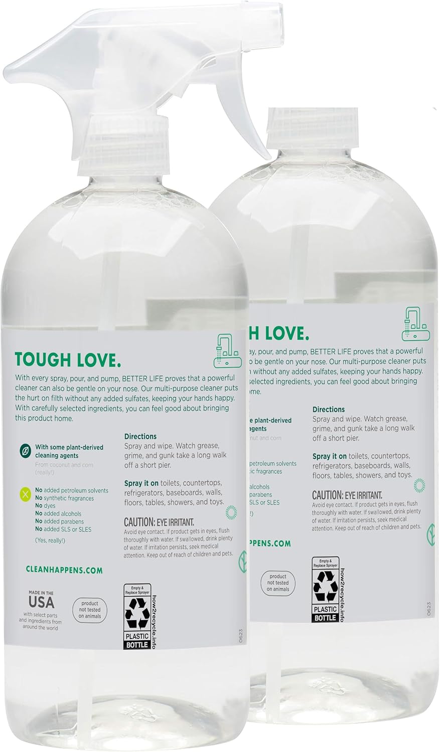 Better Life All Purpose Cleaner - Multipurpose Home and Kitchen Cleaning Spray for Glass, Countertops, Appliances, Upholstery & More - Multi-surface Spray Cleaner - 32oz (Pack of 2) Unscented