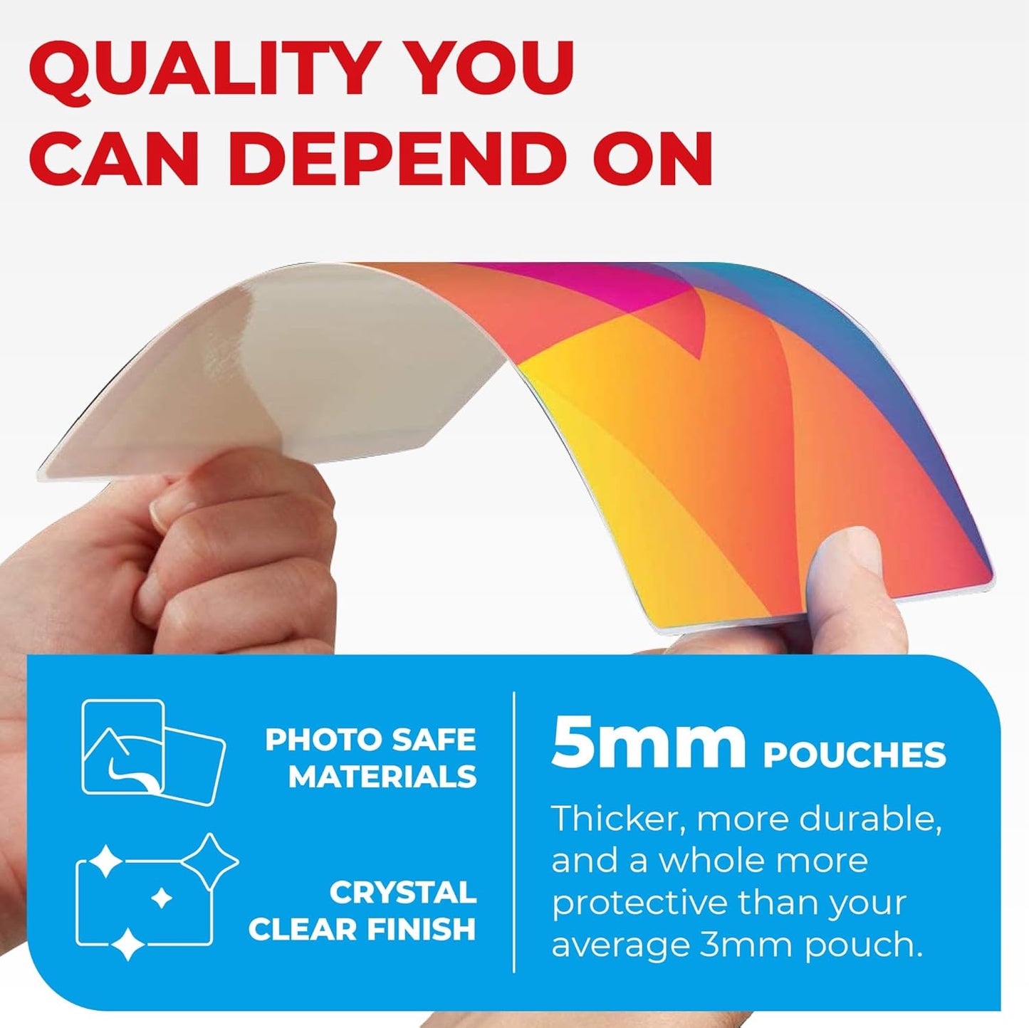 5MIL Thermal Laminating Sheets (150 Count) Letter, Photo, Card, Notecard, ID Badge and Business Card Sizes, Laminating Pouches Compatible with Laminators, Crystal Clear Laminated Finish