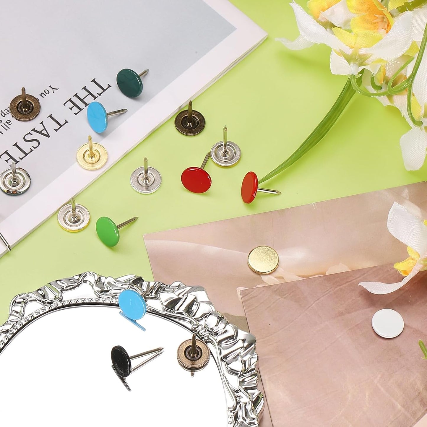 uxcell 120Pcs Push Pins, 11mmx15mm Round Flat Head Decorative Thumb Tacks Upholstery Tacks for Cork Board Office Wall Hangings, Black