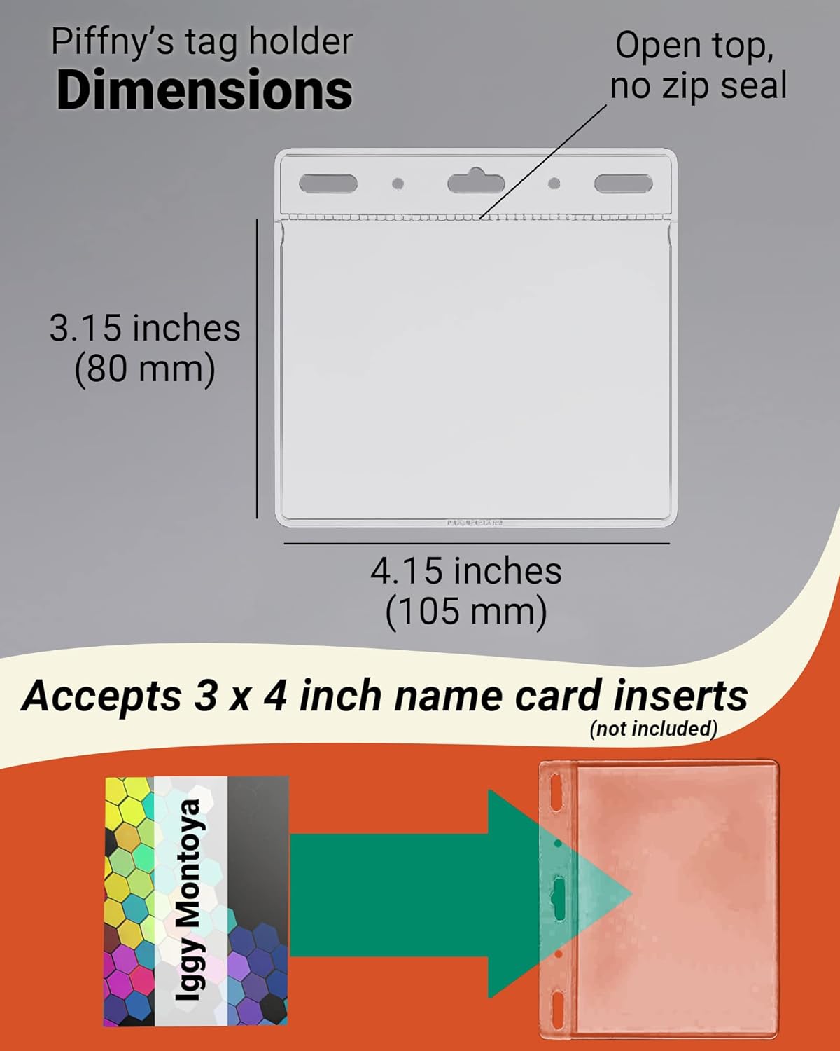 Clear ID Holder for Lanyard - ID Card Holder Waterproof (Inches, 4 x 3 Horizontal 100 Pack)