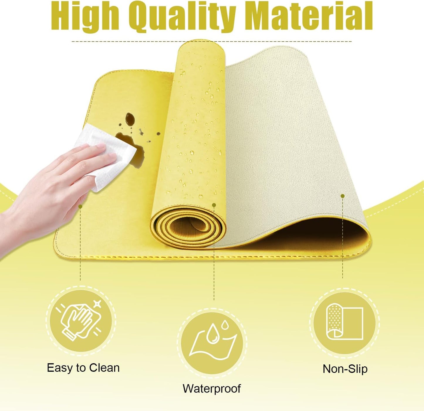 Leather Desk Pad Protector, 47.2'' x 23.6'', Suede Base Sewing Desk Blotter, Non-Slip Office Mat, Waterproof Writing Pad - Yellow