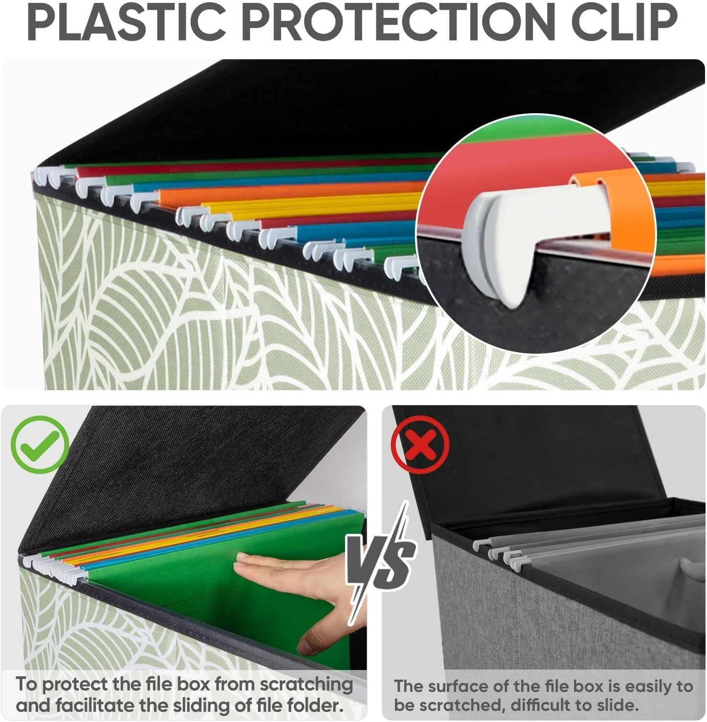 BALEINE File Organizer Box with Lid, Collapsible File Folder Organizer with Plastic Slide, Hanging File Folder Box for Office Document Storage (1 Pack, Antique Foliage)