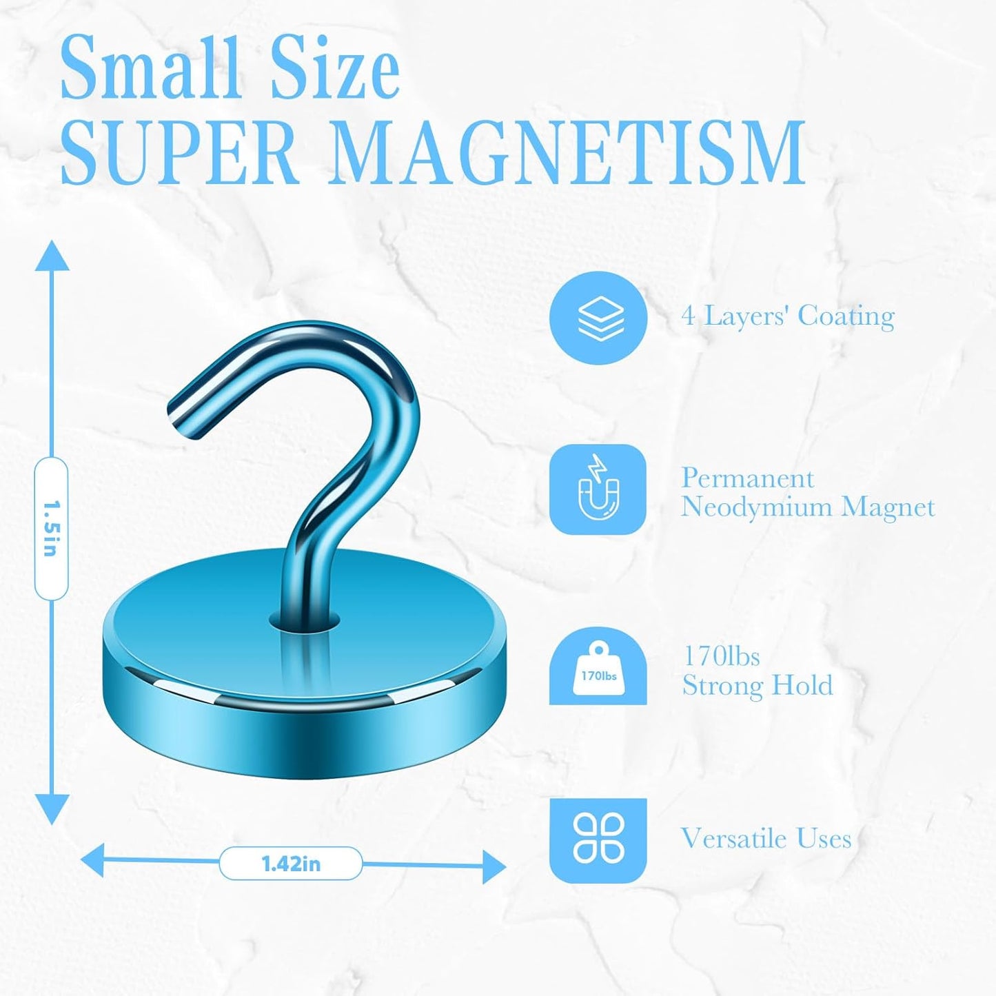 Neosmuk Magnetic Hooks, Heavy Duty 170lb Strong Magnets for Cruise Cabins, Ship Essentials, Large Metal Hooks for Hanging on Fridge(RoyalBlue,Pack of 4)