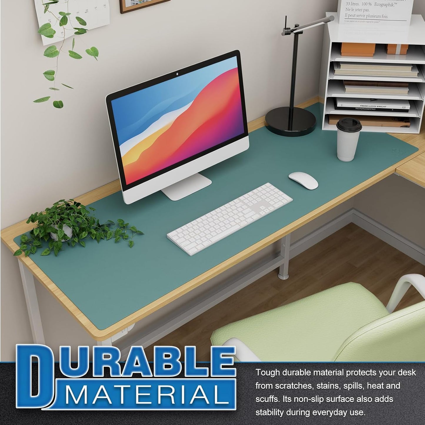 K KNODEL Large Office Leather Desk Mat, Mouse and Keyboard Pad, Computer and Laptop Mat, Desktop Protector and Cover, Writing Pad and Blotter (47.2"x17", Green)