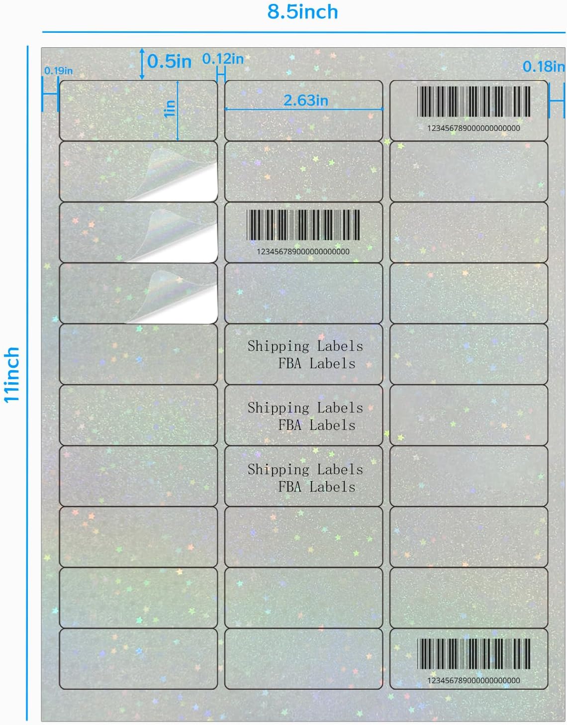 STARLIBOO Transparent Stickers Labels -1" x 2-5/8" Clear Address Labels Mailing Stickers for Laser/Inkjet Printer 8.5"×11"- 20 Sheet (Clear Holographic Star)