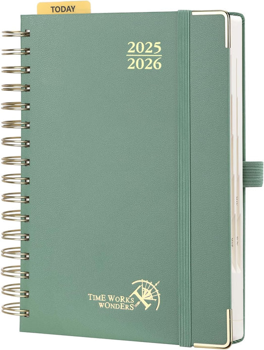 POPRUN Academic Daily Planner 2025-2026 One Page A Day - [5.75" x 8.5"- Spiral Hard Cover], Appointment Book (July 2025 - June 2026) with Monthly Calendar - Midnight Green