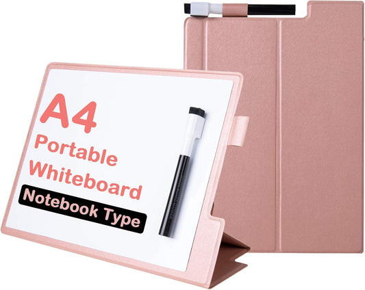 Portable Small White Board Dry Erase Board with Stand 9" x 12" Magnetic Whiteboard Desktop Small Whiteboard with Pink PU Cover Case for Kids, Adult, Office, Home, School