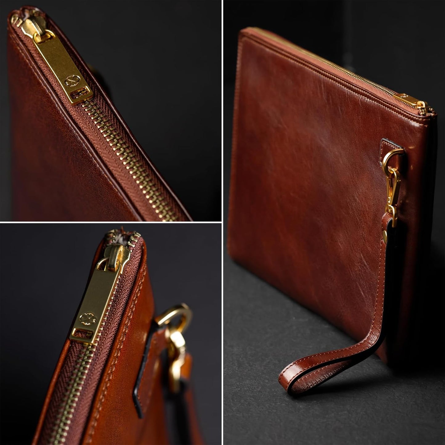 Time Resistance Leather Clutch for Men Organizer Wrist Bag Briefcase Handmade in Italy