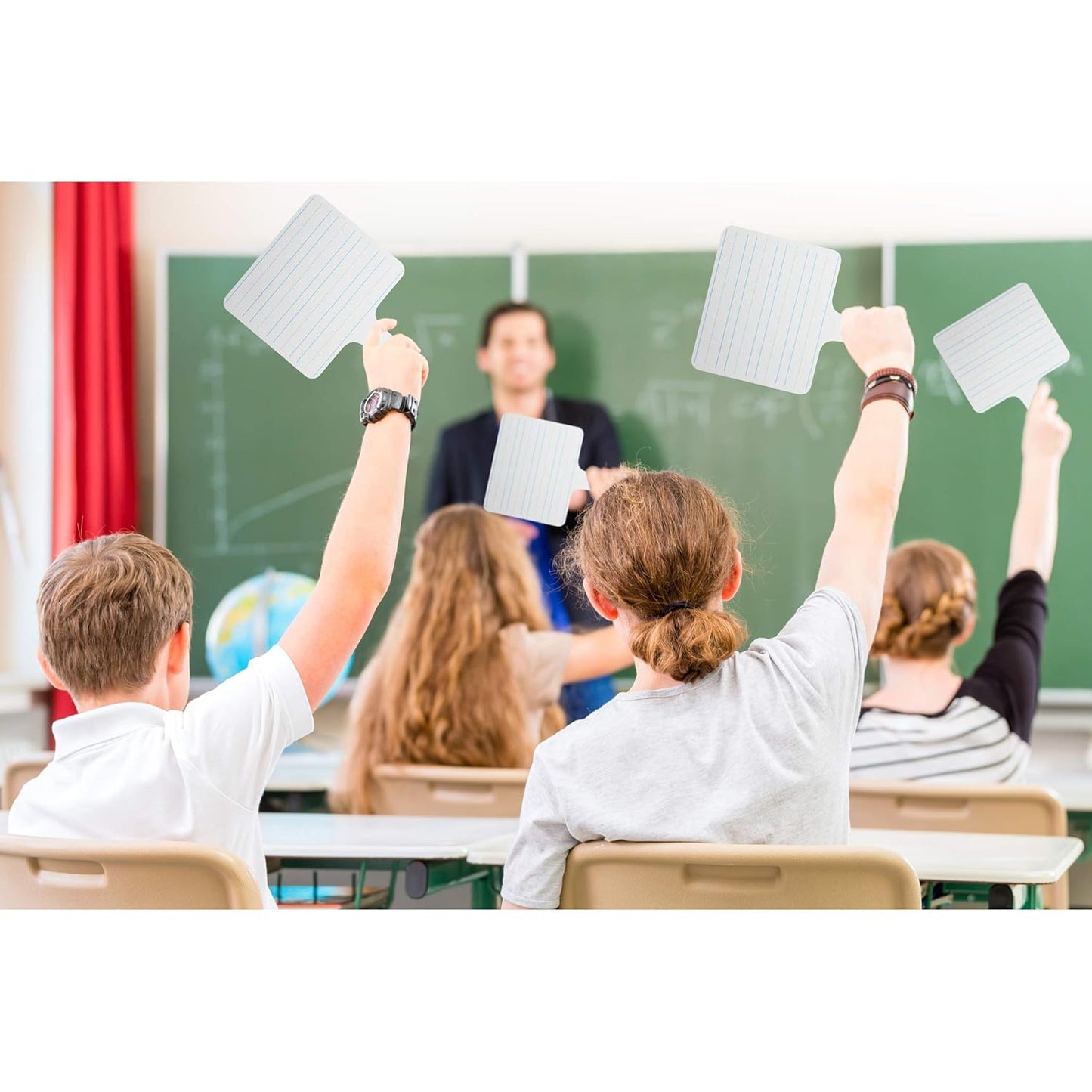 Flipside Products - 7.75" x 10" Two-Sided (Lined Side/Blank White Side) Rectangular Dry Erase Writing Answer Paddles, 12 Pack + Black Markers + Erasers