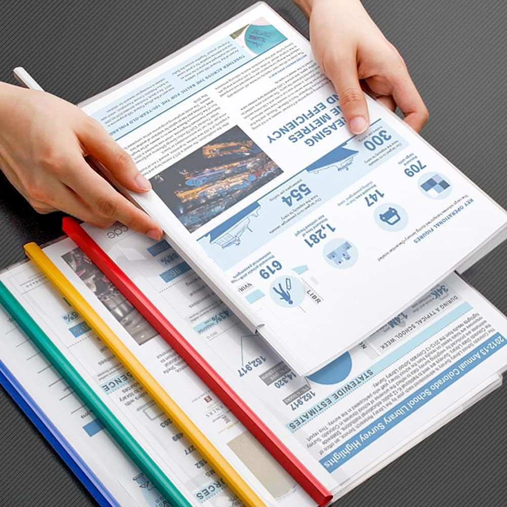 JOERSH 5Pcs Clear Report Covers with Sliding Bar, 40 Sheet Capacity Plastic Binder Paper Protector, Report Folders with Clear Cover for Resume File Documents, 5 Colors