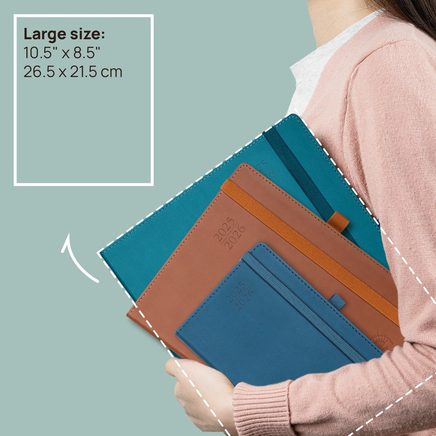 POPRUN Planner 2025-2026 (Large - 8.5'' x 10.5'') Academic Weekly Calendar (July 2025 - June 2026) with Hourly Time Slots, Monthly Tabs, 100GSM Thick Papers, Leather Soft Cover - Brown