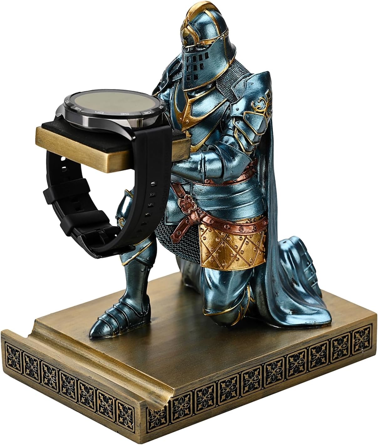 King's Guard Watch Display Stand Eyeglass Jewelry Bracelet Necklace Holder Trays Towers Resin Pen Holder Warrior Knight Mobile Phone Stand for Office & Home (Blue)