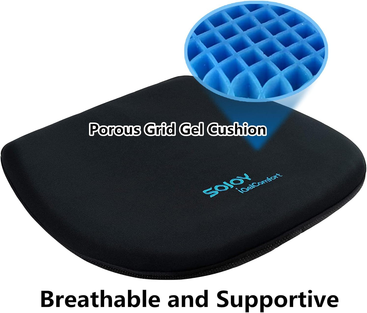Sojoy Coccyx Gel Seat Cushion- Orthopedic Memory Foam Chair Cushions for Home Kitchen Office Desk Car Truck Airplane (Black)