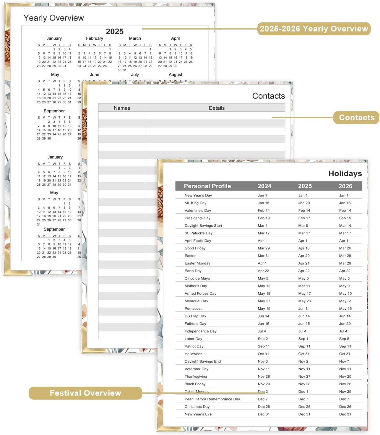 Undated Daily Monthly Planner for 2025 2026 - A4 To Do List with Hourly Schedule, Hardcover Spiral Bound Daily Planner to Increase Focus, Stylish School/Office Supplies, 8.5" x 11", Flower
