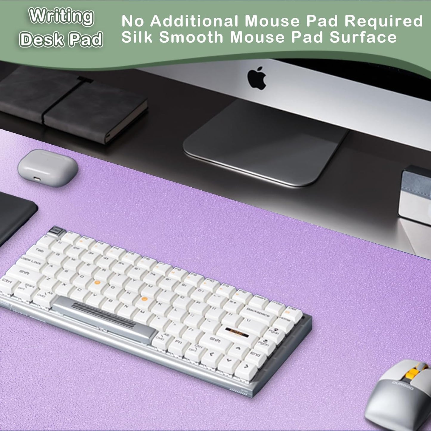 Boutilon Leather Desk Pad Protector,Non-Slip Mouse Pad,Laptop Desk Pad,Office Mouse Mat,Waterproof Leather Desk Blotter,Desk Writing Pad for Office and Home (XXXL-Purple,47"x 24")