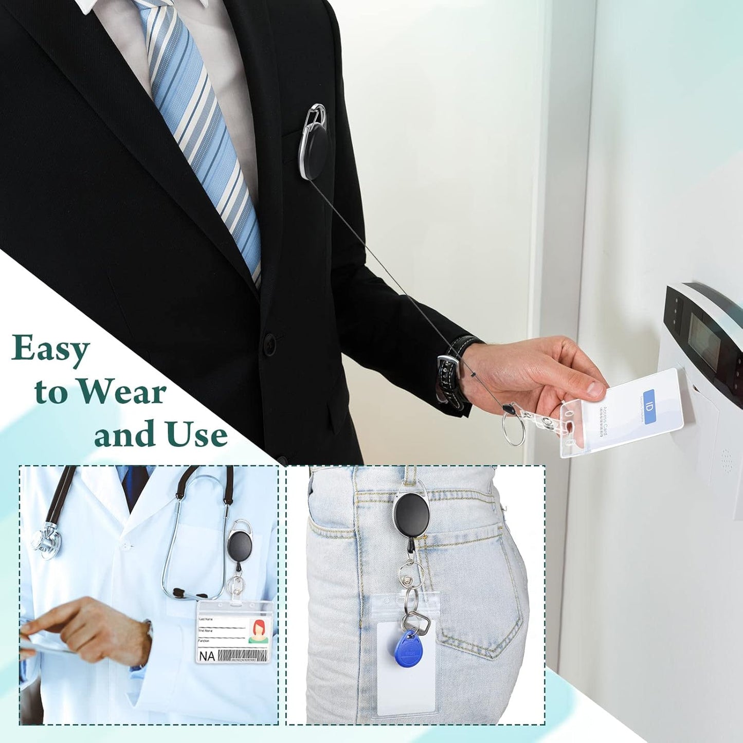 Laumoi 80 Packs Retractable ID Badge Holder Name ID Badge Reel Clips Keychain with Belt Clip and Key Ring for Office Worker Doctor Nurse Employee (Black)