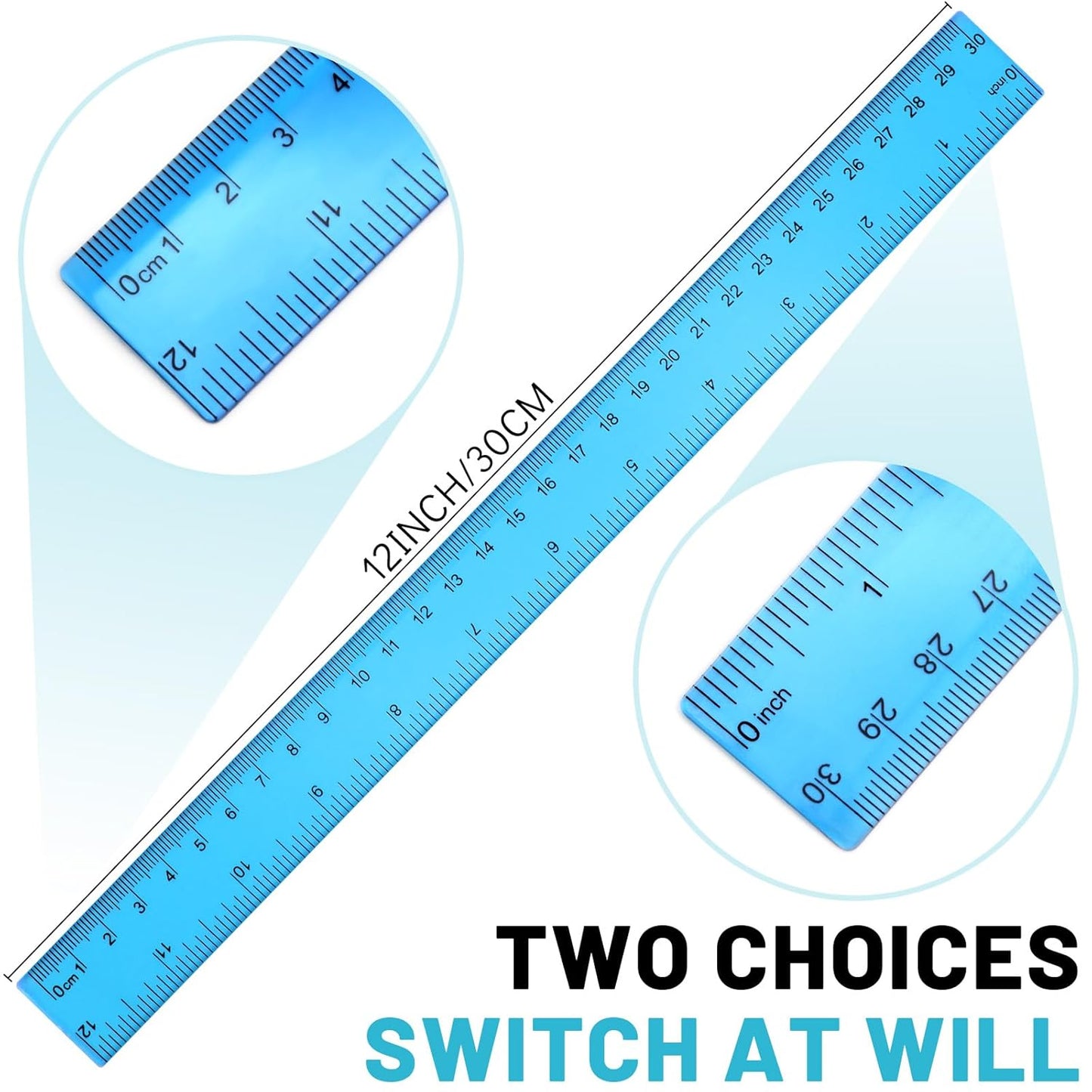30 Pack Clear Ruler Plastic Rulers 12 Inch Transparent Assorted Color Kids Ruler Bulk for School with Centimeters Millimeter and Inches, Measuring Tools for Student School Office Home