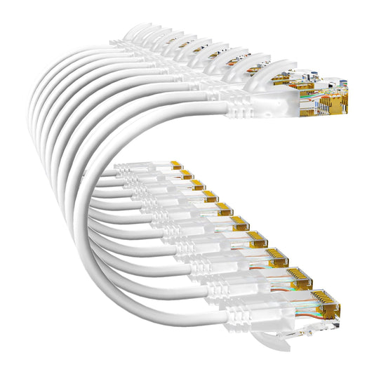 Cat6a Patch Cables 20ft (10 Pack) Slim, Cat6 Ethernet Patch Cable Pure Copper, Flexible Cat 6 Patch Cable 550MHZ 10G, Space-Saving Cat 6A Network Cables for Patch Panel, White