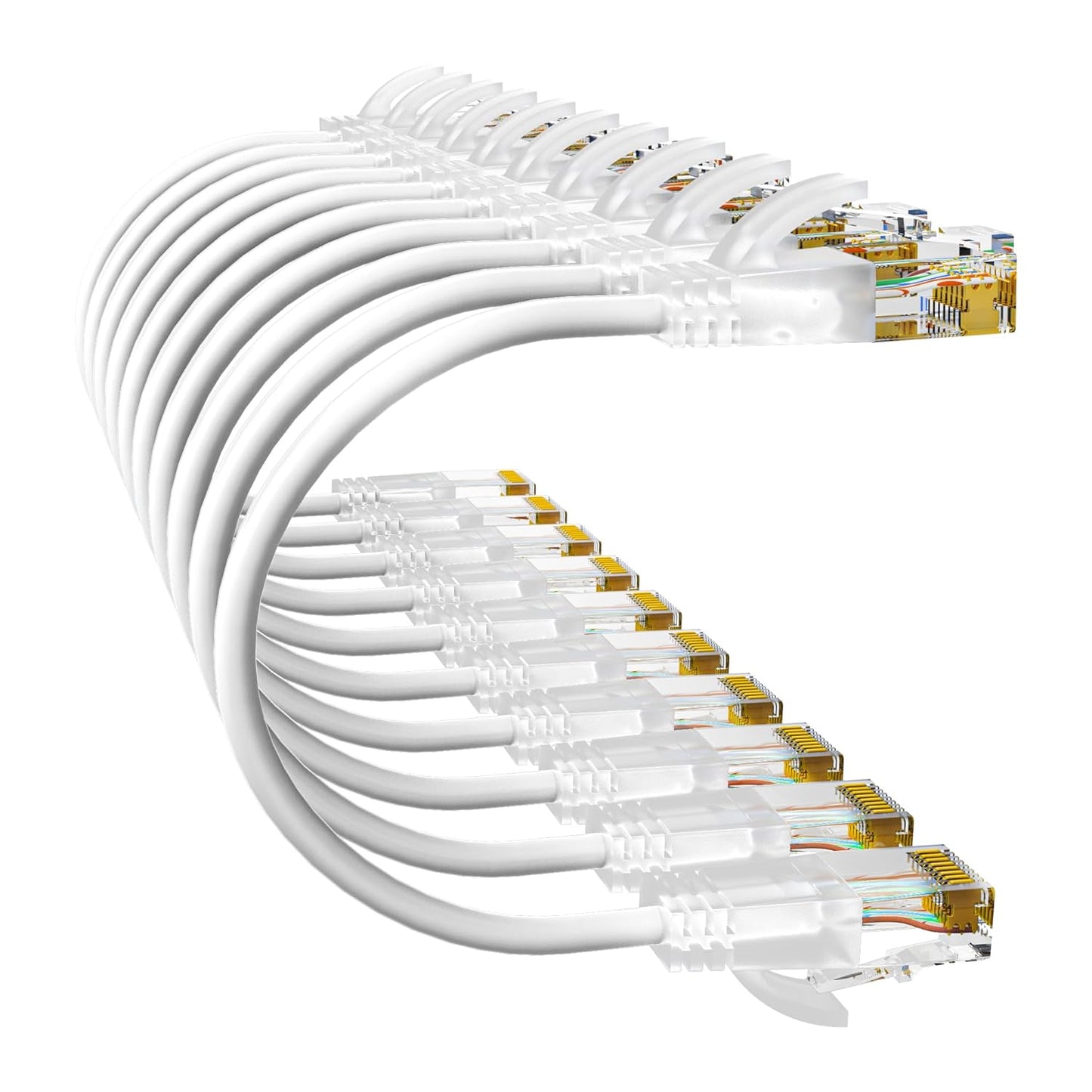 Cat6a Patch Cables 3ft (10 Pack) Slim, Cat6 Ethernet Patch Cable Pure Copper, Flexible Cat 6 Patch Cable 550MHZ 10G, Space-Saving Cat 6A Network Cables for Patch Panel, White