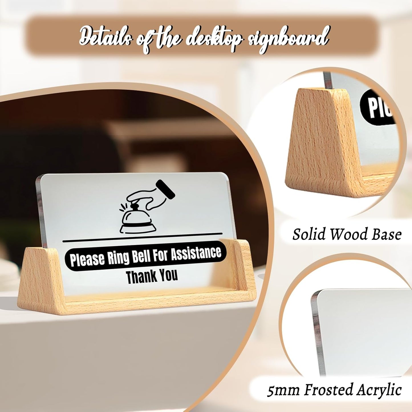 Desk Call Bell /2pcs Service Bells （Gold and Silver）/with Please Ring Bell for Assistance Sign/Suitable for Front Desk Reception in Shops, Offices, Warehouses, and Small Hospitals.