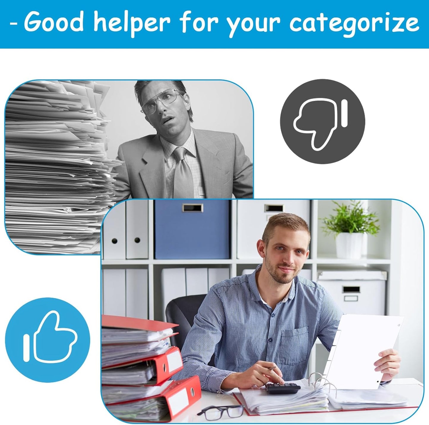 Binder Dividers for 3 Ring Binder, 1/5 Cut Tabs, Letter Size, Blank Write On Page Dividers with 5 Big Tabs for School Office Home, 8 Sets, 40 Dividers, White