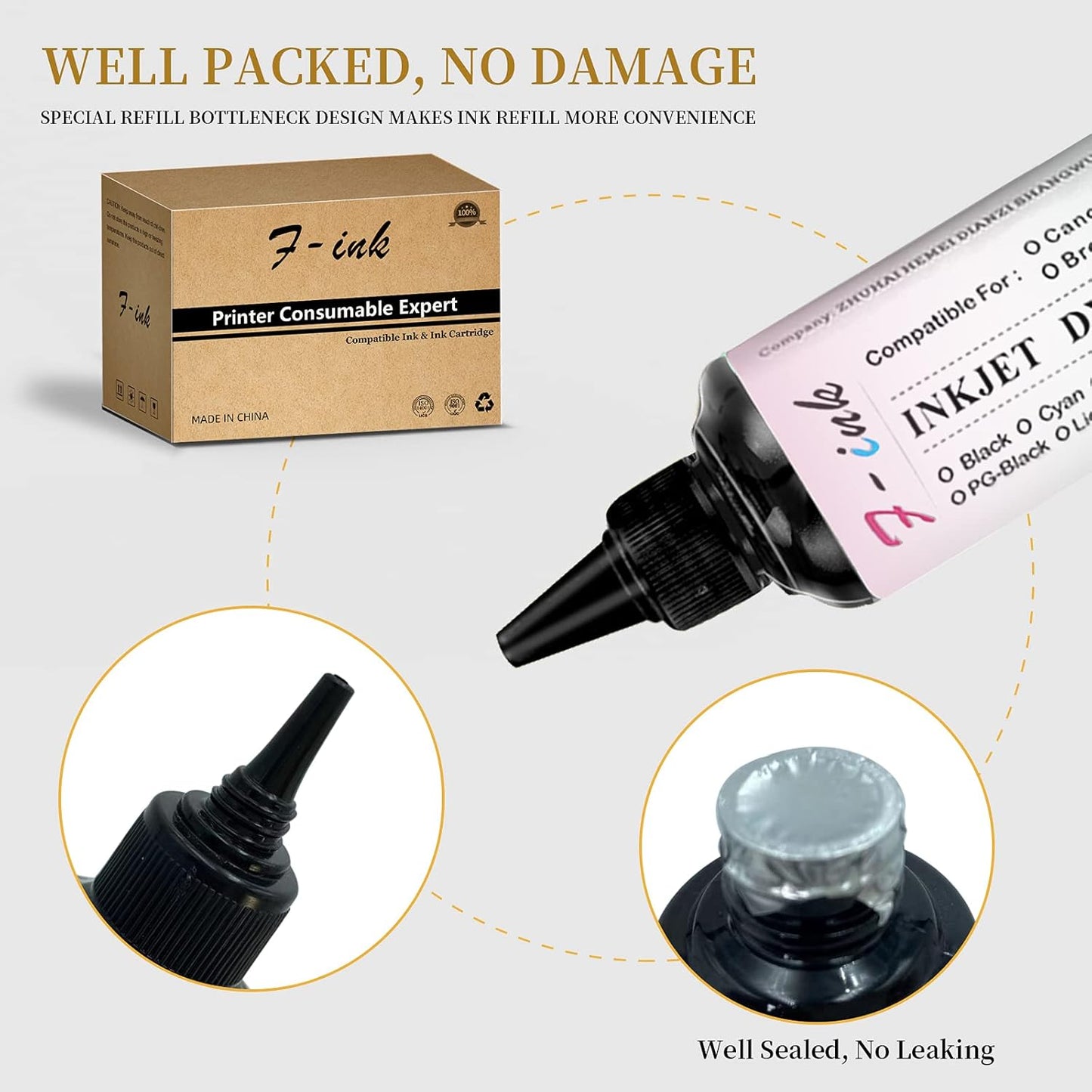F-INK 5 Bottles Ink and Ink Refill Kits Compatible with Hp Inkjet Ink Cartridges 68 68XL 67XL 662XL 664XL 60XL 61XL 62XL 63XL 64XL 65XL 92XL 94XL 901XL- with Ink Refill Tools