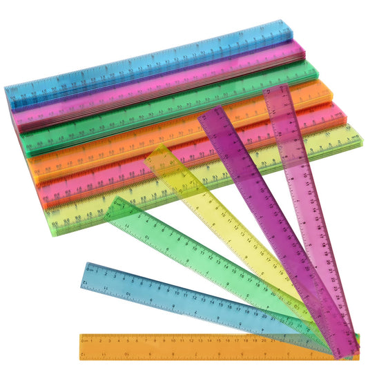 180 Pack 12-Inch Plastic Rulers Bulk, Plastic Ruler, Colored Transparent Ruler with Dual-Scale Measurement, Easy to Store, for Home, or Office and, Practical Use by KUKLIPJIM