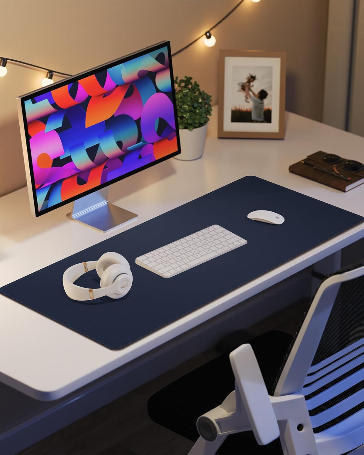 Leather Desk Pad Protector,Office Desk Mat,Large Mouse Pad, Non-Slip PU Leather Desk Blotter,Desk Pad,Waterproof Desk Writing Pad for Office and Home (Blue,35.4" x 17")