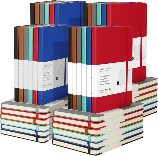 Coopay 48 Pack A5 Journal Notebooks Bulk, 160 Pages, 100GSM Thick Paper, 8.3 x 5.5 inch Hardcover Lined Leather Journals for Writing Office School Business,Bulk Notebook for Work Men Women (6 Colors)