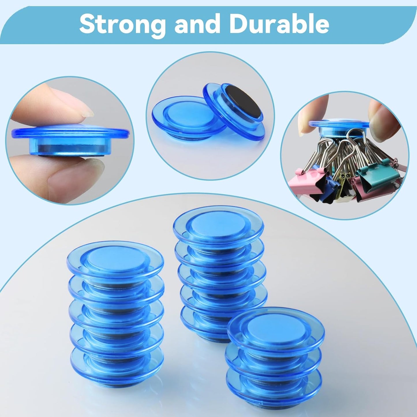 ZDZBLX Fridge Magnets, 28 Pack Magnet Strong Magnets Refrigerator Magnets Small Magnets for Whiteboard, Heavy Duty Magnets Mini Magnets Cute Round Magnets for Fridge, Locker, Classroom, Office (Blue)