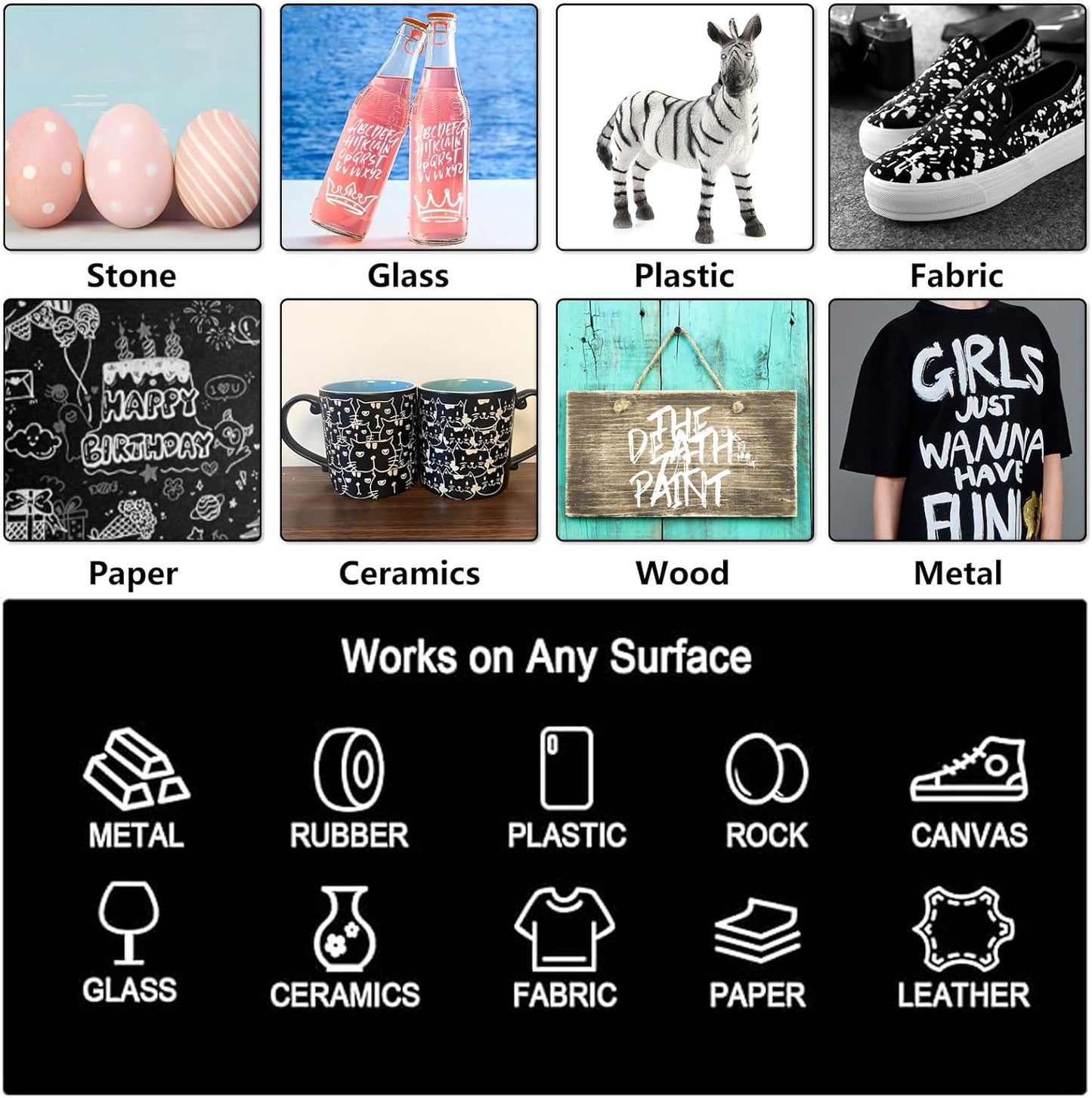 Paint Markers Paint Pens - 2 Pack Dual Tip Acrylic Permanent Marker (0.7mm & 3mm), Non-Toxic, Water-Based for Art Painting, Stone, Ceramic, Glass, Wood, Fabric, Metal, DIY Crafts (Black)